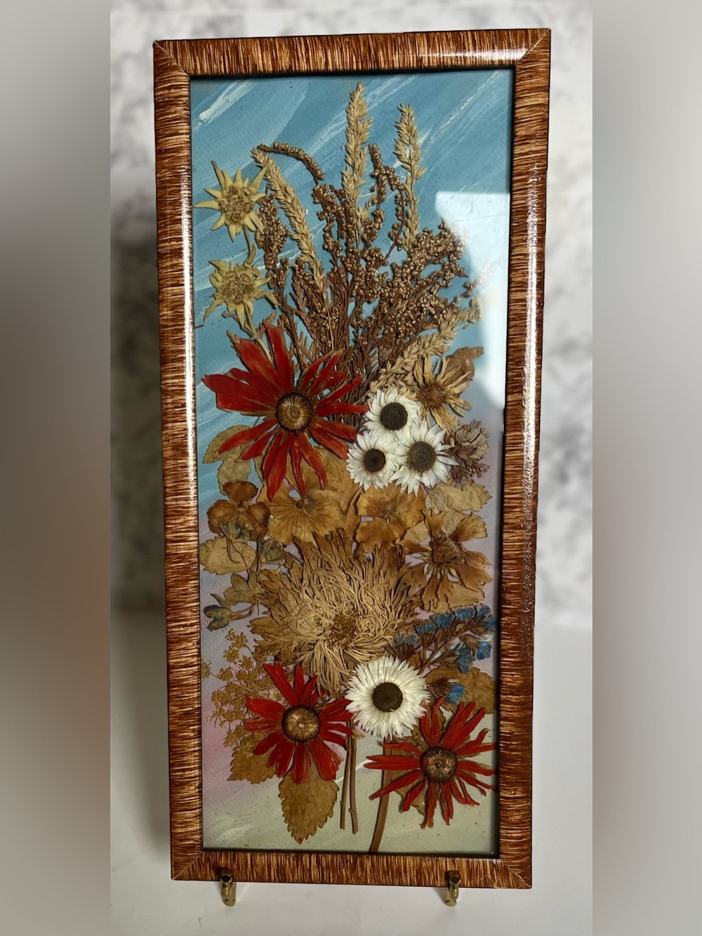 Vintage 1977 Polish Dried Flower Art,Rzeszów Botanical Shadow Box,16,5”x7,5”
